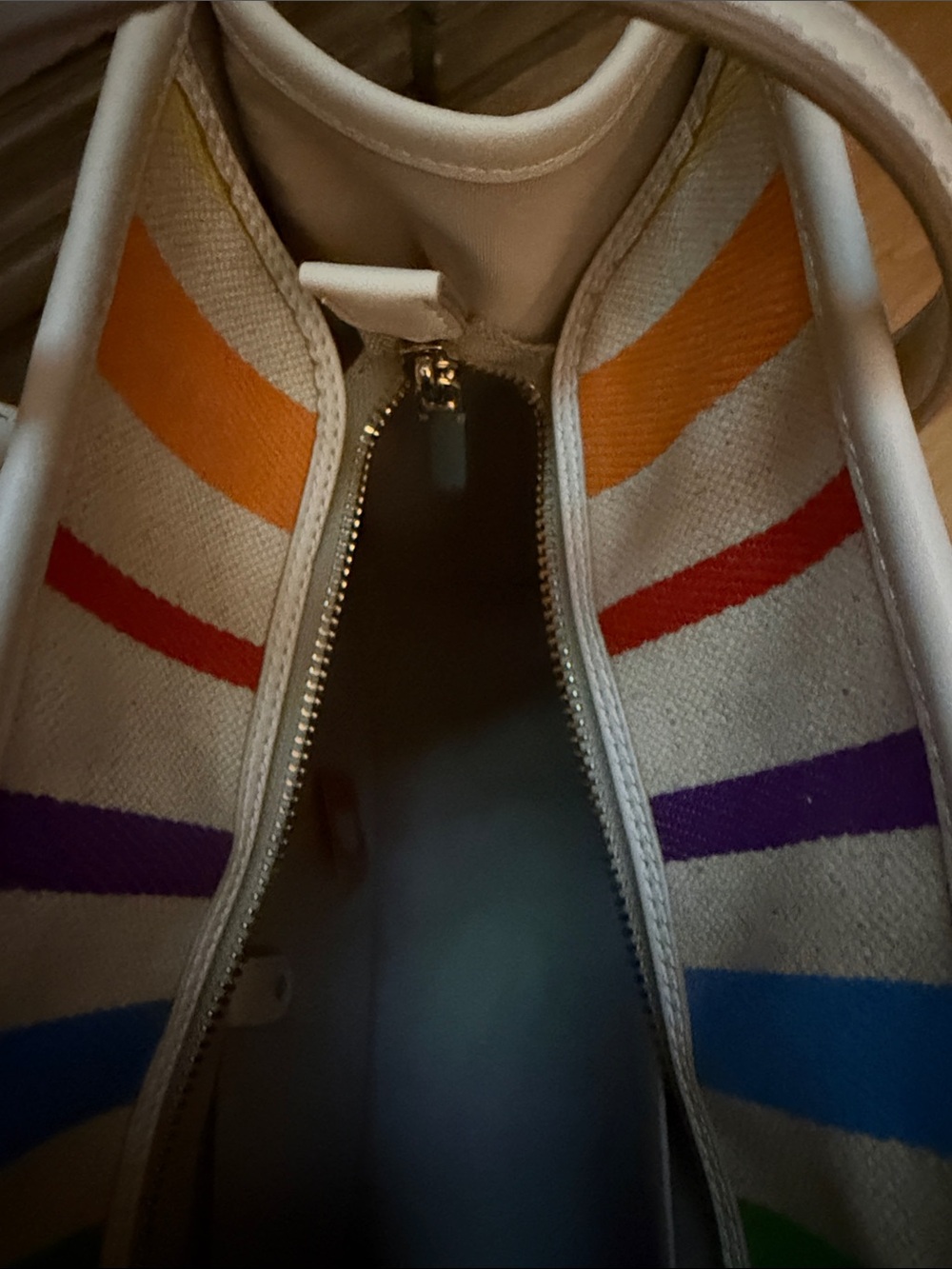 kate spade White Multicolor Rainbow Stripe Tote NWOT - Picture 9 of 12